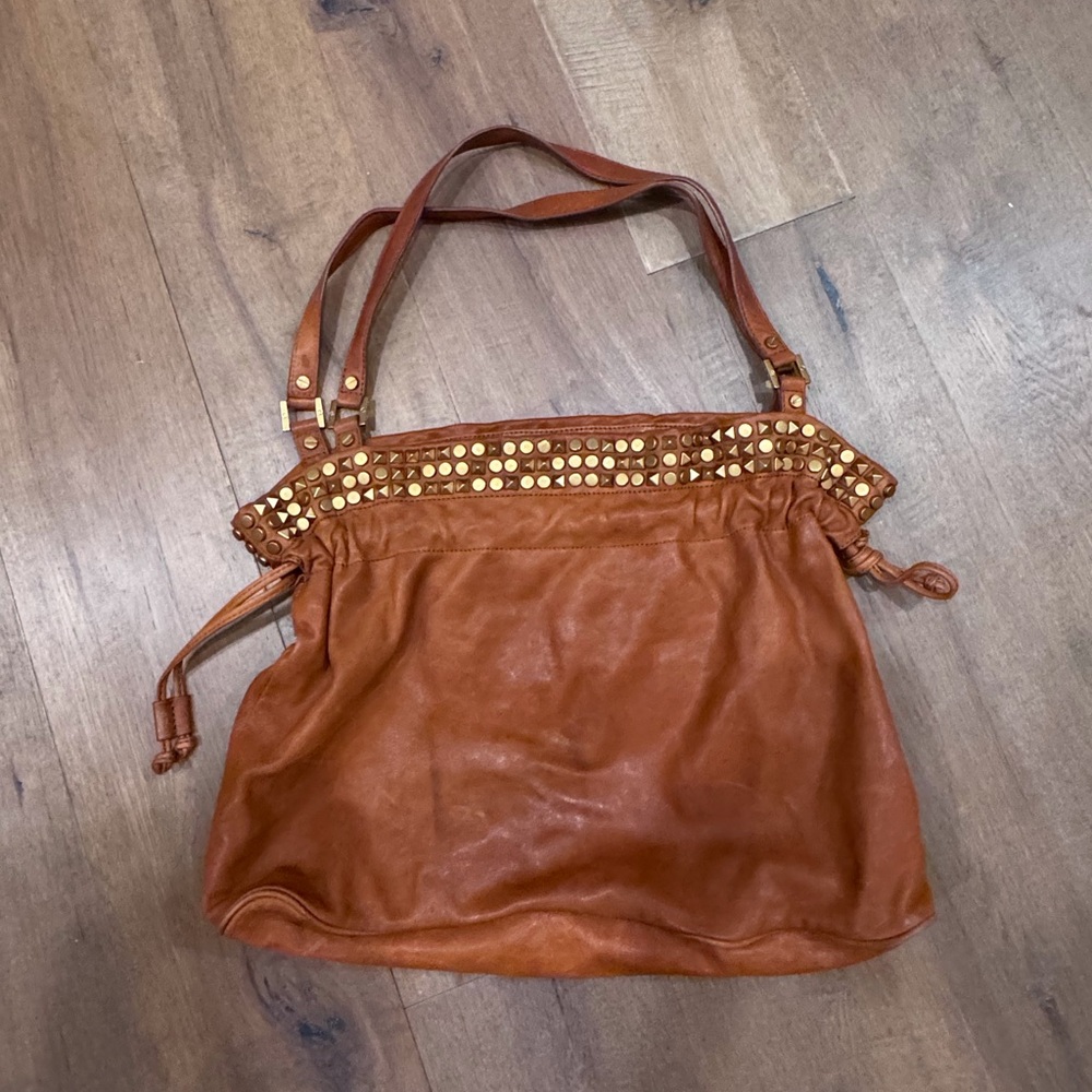 Tory Burch - Studded Tan Leather Tote Bag - Picture 2 of 5